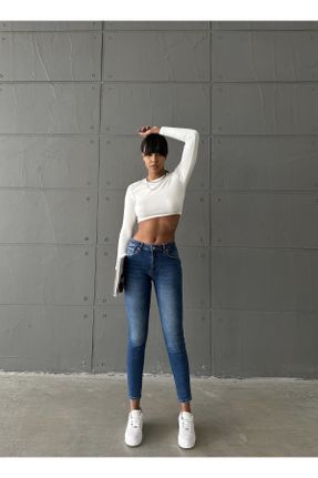 شلوار جین آبی زنانه پاچه تنگ فاق بلند ساده جوان کد 791209706