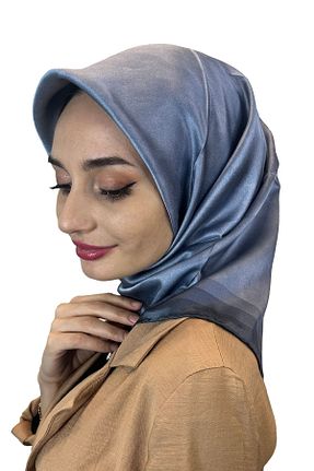 روسری آبی کرپ ساتن ابریشم Aker - کد 790844722