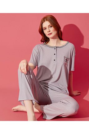 ست لباس راحتی طوسی زنانه ساده LİLA İÇ GİYİM - کد 790849140