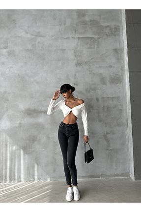 شلوار جین مشکی زنانه پاچه تنگ GİZY WEAR - کد 791081325