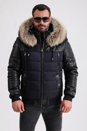 پالتو پشمی سرمه ای مردانه رگولار Leather Club - کد 790763754