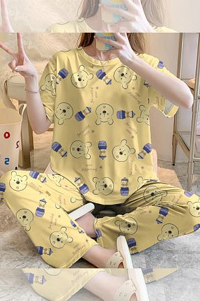 ست لباس راحتی زرد زنانه ساده PEMBİŞ HOMEWEAR - کد 790870751