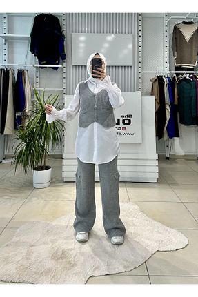ست بالاتنه و پائین تنه طوسی زنانه بافتنی She Olive - کد 790956875