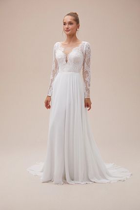 لباس عروس سفید زنانه شیفون Oleg Cassini - کد 790958047
