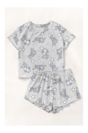 ست لباس راحتی طوسی زنانه چاپی PEMBİŞ HOMEWEAR - کد 791324203