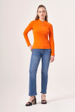 پیراهن نارنجی زنانه Fitted یقه ایستاده کد 740895790