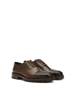 کفش کلاسیک قهوه ای مردانه چرم طبیعی پاشنه کوتاه ( 4 - 1 cm ) کد 758397854