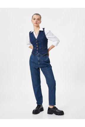 شلوار جین سرمه ای زنانه پاچه تنگ فاق بلند استاندارد کد 749038980