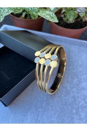دستبند استیل طلائی زنانه فولاد ( استیل ) کد 791530043
