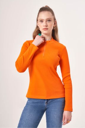 پیراهن نارنجی زنانه Fitted یقه ایستاده کد 740895790