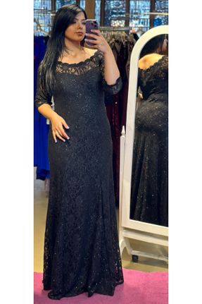لباس مجلسی مشکی زنانه دانتل سایز بزرگ آستر دار کد 90621427