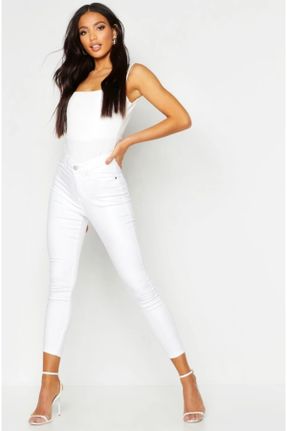 شلوار سفید زنانه جین پاچه تنگ فاق بلند رگولار کد 791783228