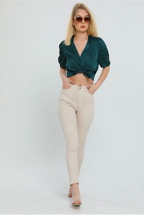 شلوار بژ زنانه الاستین QİSSO - کد 791794397