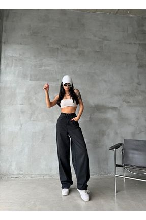 شلوار جین طوسی زنانه پاچه پهن Aida Fashion - کد 792120889