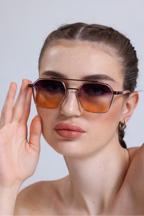 عینک آفتابی صورتی زنانه 57 UV400 فلزی مستطیل کد 792009605