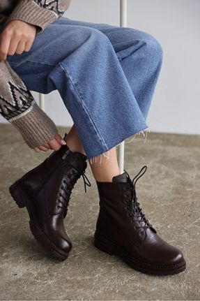 چکمه قهوه ای زنانه چرم خالص selinshoes - کد 792202057