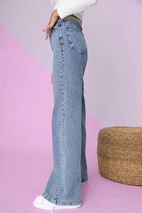 شلوار جین آبی زنانه پاچه گشاد فاق بلند جین ساده استاندارد کد 792255668