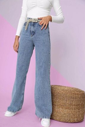 شلوار جین آبی زنانه پاچه گشاد فاق بلند جین ساده استاندارد کد 792255668