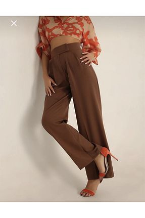 شلوار پارچه ای قهوه ای زنانه بلند Pubi - کد 791966726