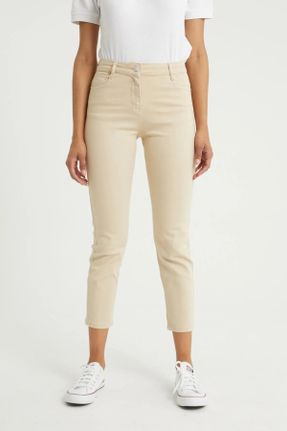 شلوار جین بژ زنانه پاچه تنگ فاق بلند جین ساده جوان کد 792256639