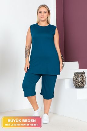 ست بالاتنه و پائین تنه سایز بزرگ آبی زنانه فاق بلند tarzımsüper - کد 791400554