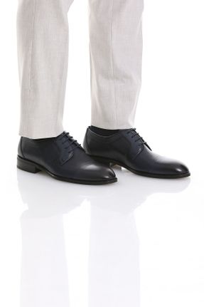 کفش کلاسیک سرمه ای مردانه چرم طبیعی پاشنه کوتاه ( 4 - 1 cm ) کد 792270540