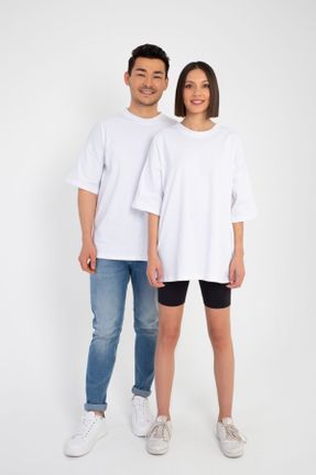 تی شرت سفید زنانه اورسایز یقه گرد پنبه (نخی) کد 103958852