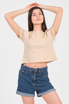 تیشرت بژ زنانه کروپ فیت As Collection - کد 104559736