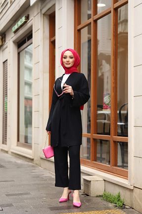ست بالاتنه و پائین تنه حجاب مشکی زنانه اورسایز Markleydi - کد 792574852