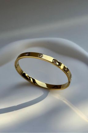 دستبند استیل طلائی زنانه فولاد ( استیل ) کد 792629959