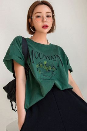 تی شرت سبز زنانه اورسایز یقه گرد طراحی کد 792859492