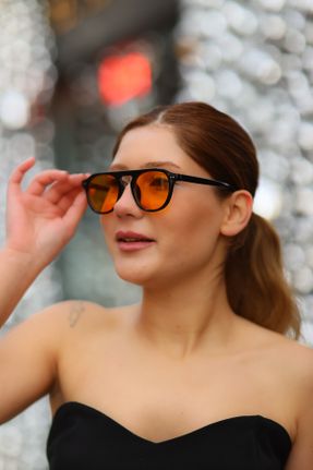 عینک آفتابی نارنجی زنانه 50 UV400 استخوان مات بیضی کد 792499980