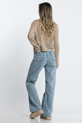 شلوار جین آبی زنانه پاچه راحت سوپر فاق بلند ساده استاندارد کد 763200365