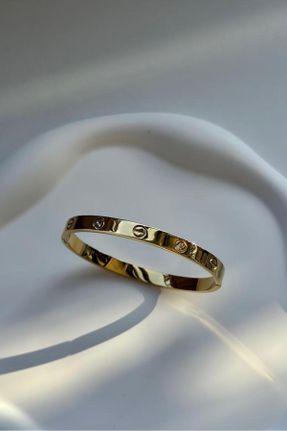 دستبند استیل طلائی زنانه فولاد ( استیل ) کد 792629959
