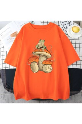 تی شرت نارنجی مردانه اورسایز یقه گرد تکی طراحی کد 792865223
