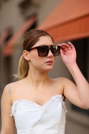 عینک آفتابی قهوه ای زنانه 50 UV400 فلزی مات گربه ای کد 792786293