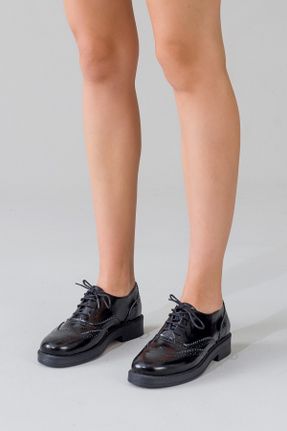 کفش لوفر مشکی زنانه چرم لاکی پاشنه کوتاه ( 4 - 1 cm ) کد 792827722