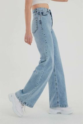 شلوار جین آبی زنانه پاچه گشاد سوپر فاق بلند جین ساده جوان بلند کد 793034986