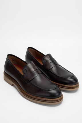 کفش لوفر قهوه ای مردانه چرم طبیعی پاشنه متوسط ( 5 - 9 cm ) کد 786903969
