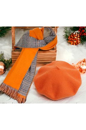 ست شال گردن و کلاه پشمی نارنجی زنانه اکریلیک Shopiolog - کد 792879504