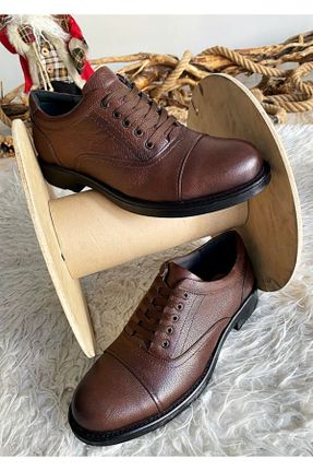 کفش کلاسیک قهوه ای مردانه چرم طبیعی پاشنه کوتاه ( 4 - 1 cm ) پاشنه ساده کد 792933705