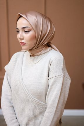 روسری بژ ساتن Silk Home - کد 793303288