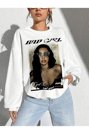 سوئیشرت سفید زنانه چاپی Pisa Art - کد 793421059