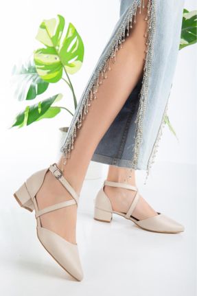 کفش پاشنه بلند کلاسیک بژ زنانه چرم مصنوعی پاشنه ضخیم پاشنه کوتاه ( 4 - 1 cm ) کد 793650351