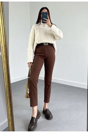 شلوار قهوه ای زنانه پنبه ای ByCukurovaFrango - کد 793585278