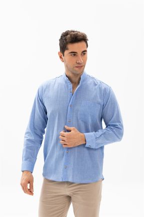 پیراهن آبی مردانه سایز بزرگ پنبه (نخی) کد 92906855