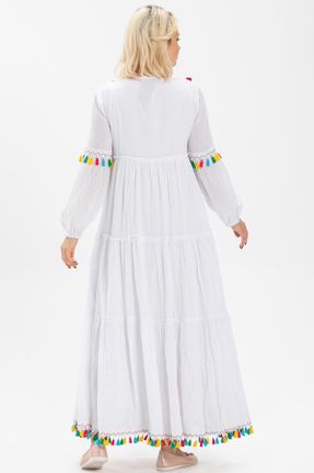 لباس سفید زنانه بافتنی پنبه (نخی) رگولار آستین-بلند بیسیک کد 92947879