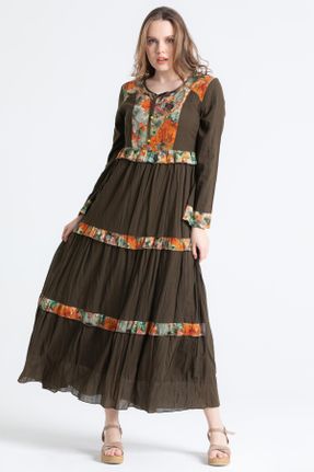 لباس خاکی زنانه بافتنی پنبه (نخی) رگولار آستین-بلند بیسیک کد 682277252