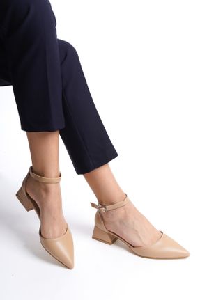 کفش پاشنه بلند کلاسیک بژ زنانه چرم مصنوعی پاشنه ضخیم پاشنه کوتاه ( 4 - 1 cm ) کد 793404905