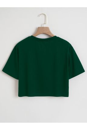 تی شرت سبز زنانه کراپ یقه گرد پنبه - پلی استر تکی کد 793646532